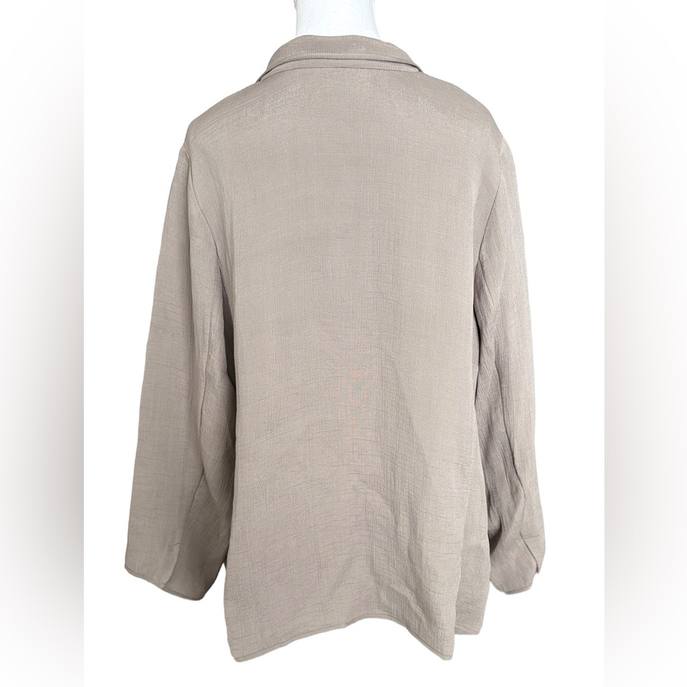 Eileen Fisher Silk Blend Open Front Jacket Taupe Textured Blazer Size 1X - Picture 3 of 5